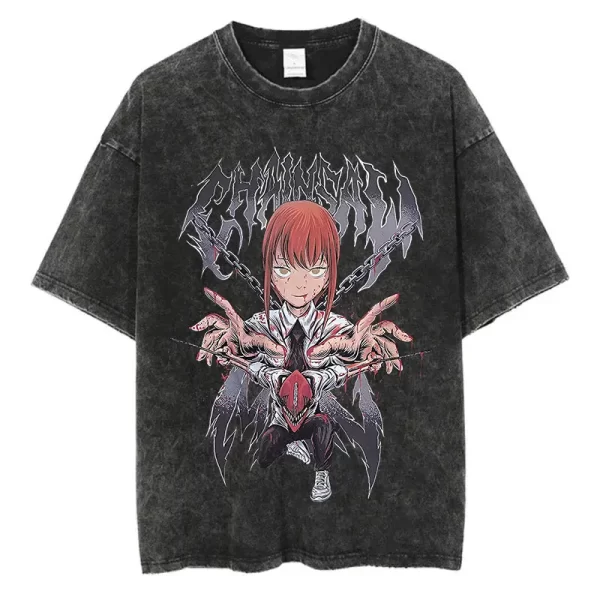 anime chainsaw man washed tshirt men streetwear harajuku graphic vintage t shirt cotton casual t shirt summer short sleeve tops