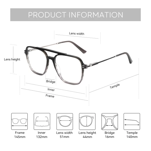 zenottic (m size)fashion aviator prescription glasses spring leg acetate optical eyeglasses for men anti blue light photochromic