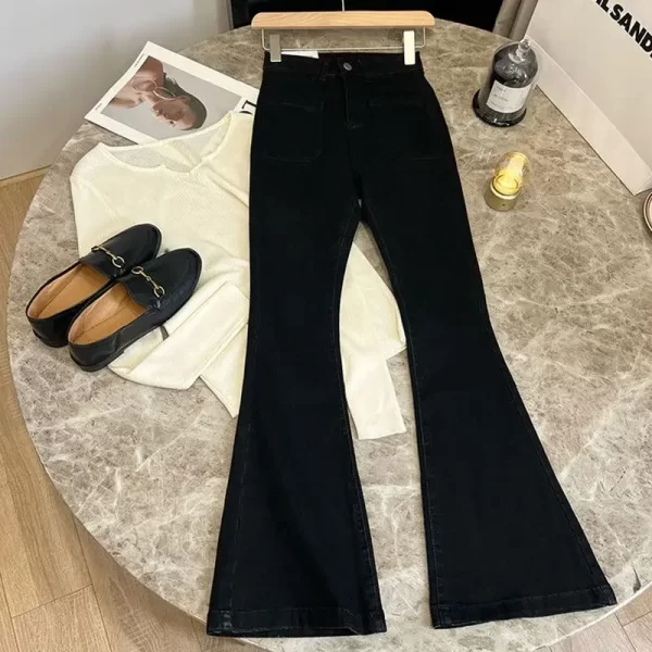 zmzbch high waist trousers loose washed jeans pockets slim denim flare classic women vintage stretch straight trousers all match