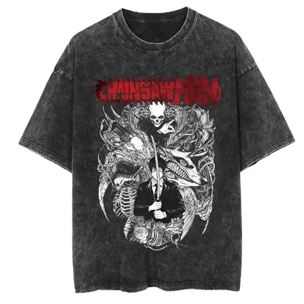 hot anime chainsaw man hayakawa aki printed tee men women manga t shirts washed cotton oversized t shirt harajuku male tshirt