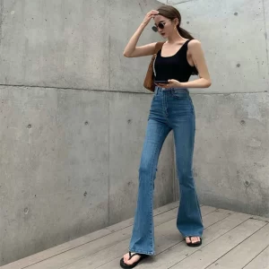 autumn and winter new retro micro flared jeans with high waist slim fit lifted hips wide legs flared jeans for women