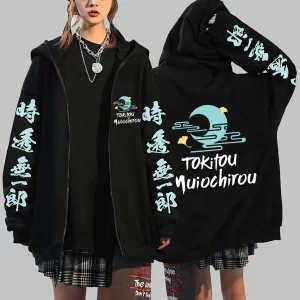 demon slayer zip hoodies new oversized long sleeve pullovers tops fashion anime tokito muichiro zipper coat streetwear jackets