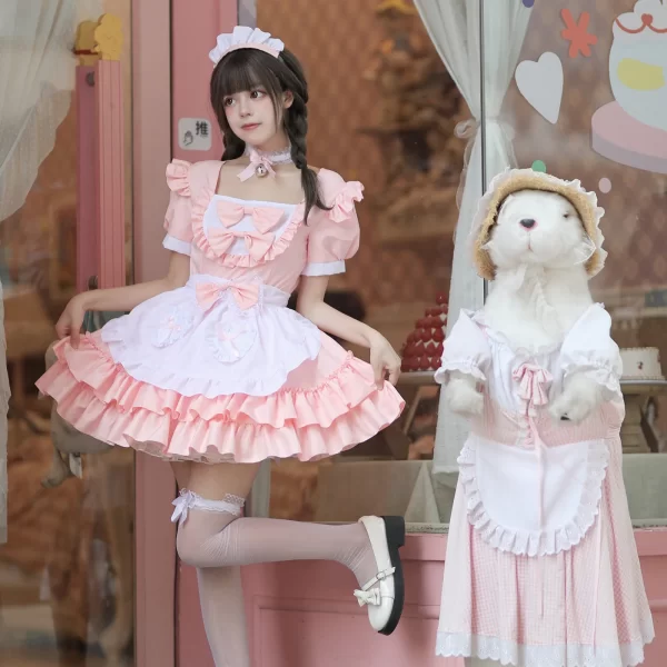 halloween party cosplay anime clothing lolita pink maid dress japanese sweet women dress role play costume