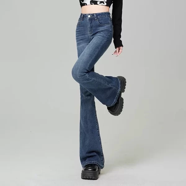 women vintage high street bell bottom jeans lady sexy slim fit denim flare pants deep blue light blue black blue gray trousers