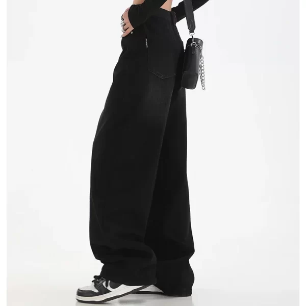 woman high waist slim fit wide leg jeans female high street y2k 2000s casual pants lady fashion black blue loose denim trouserse