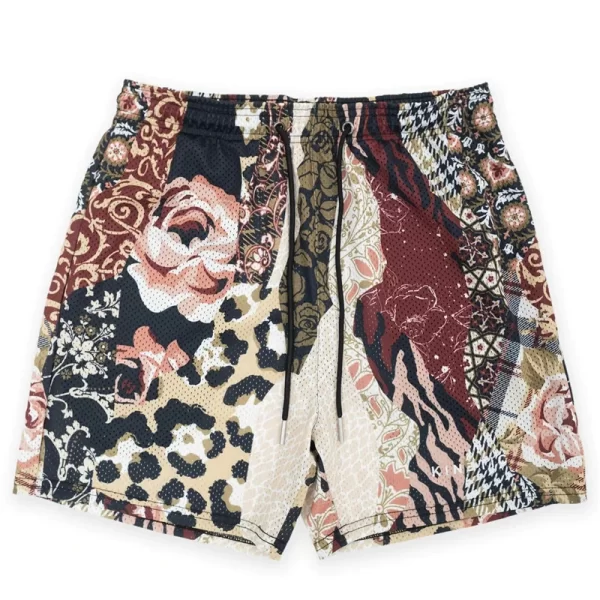 summer new men short pant rose design casual shorts street hip hop fitness polyester fast dry breathable embroidery men shorts
