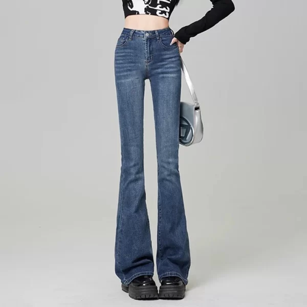 women vintage high street bell bottom jeans lady sexy slim fit denim flare pants deep blue light blue black blue gray trousers