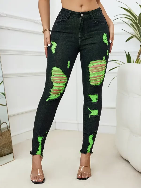 2024 summer new women's ripped jeans fashionable high stretch skinny denim pencil pants slim comfortable knit jeans s 2xl