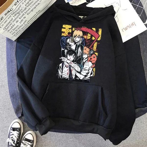 chainsaw man anime women hoodies plus size sweatshirt harajuku female long sleeve pullover casual streetwear clothes tops