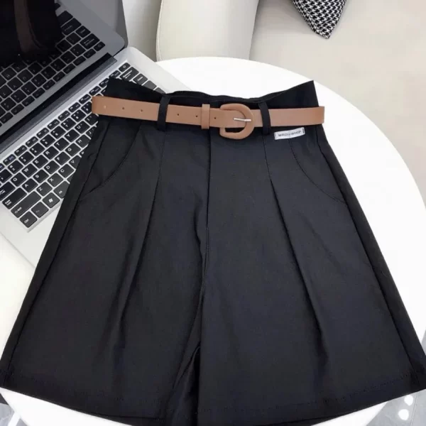 2024 summer wide leg shorts for women high waist casual cotton denim short pants with belt girl‘s korean a line womens shorts