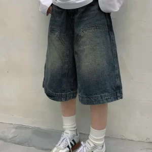 y2k women vintage retro streetwear breeches harajuku blue denim wide leg baggy short pants jorts bermudas jeans shorts clothes