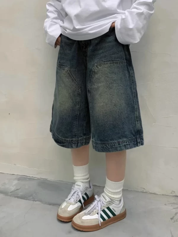 y2k women vintage retro streetwear breeches harajuku blue denim wide leg baggy short pants jorts bermudas jeans shorts clothes