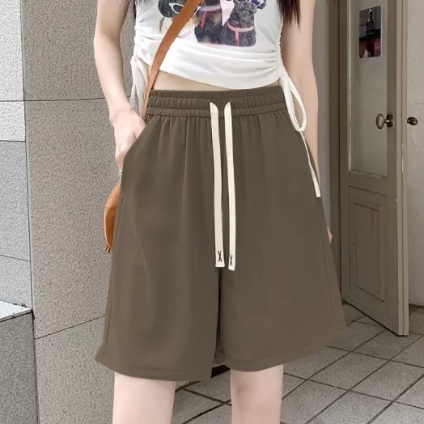 2025 women's new simple style thin ice silk sports shorts summer comfortable casual loose high waist five pocket pants