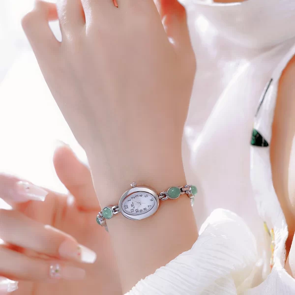 luxury women's small dial watch fashion elegant green jade bracelet ladies dress quartz watch daily party wear wristwatch clock