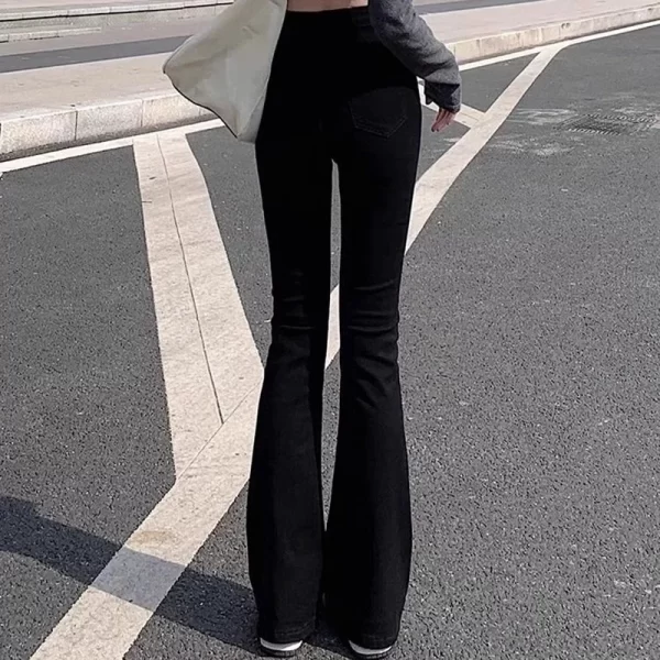 woman american high waist slim fit bell bottom jeans female fashion y2k flare pants girls elastic designer black denim trousers