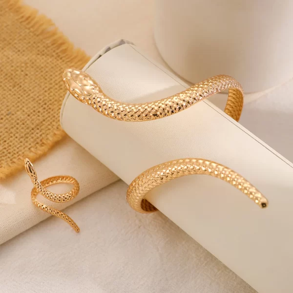 kmvexo 2025 punk snake bangles ring set for women snake opening cuff bracelet aesthetic fashion jewelry pulseras mujer manchette