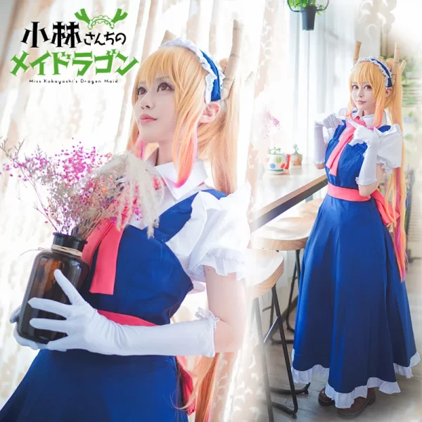 anime miss kobayashi's dragon maid tohru cosplay costumes women lacauch kobayashi holiday party maid uniforms costume wig tail