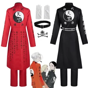 anime tokyo revengers cosplay kurokawa izana rindo haitani cosplay costume trench coat red black uniform halloween party outfits