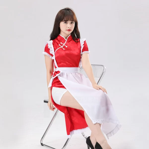 holoun maid apron dress china costume cute cheongsam cafe uniform skirt black white red pink short sleeve halloween gift