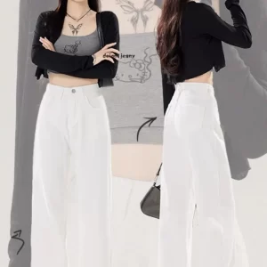 white straight jeans women's spring and summer 2025 new loose drape high waist versatile wide leg pants