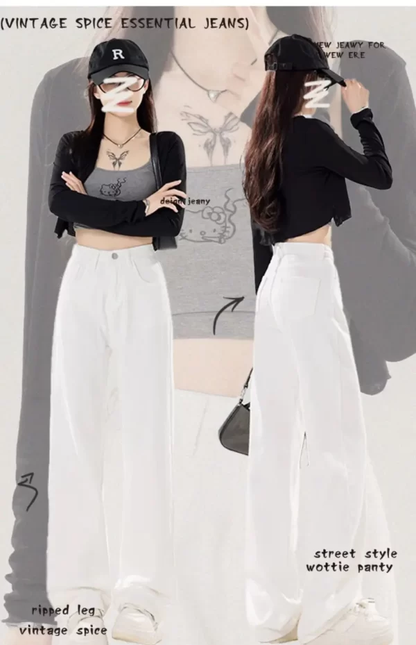 white straight jeans women's spring and summer 2025 new loose drape high waist versatile wide leg pants
