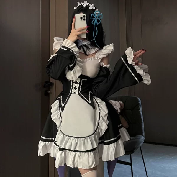 ram rem cosplay costume anime lolita maid uniform maid apron lolita dress life in a different world from zero costumes party set