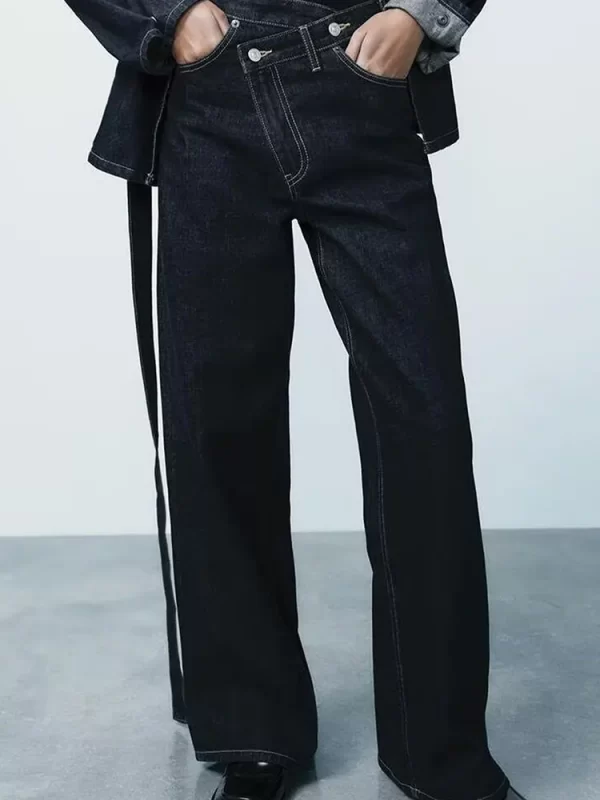 trafza women's straight jeans fashion 2025 high waist loose casual wide leg trousers commutingfemale streetwear denim pants