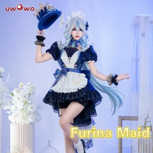 in stock uwowo genshin impact fanart furina focalors hydro archon maid cosplay costume