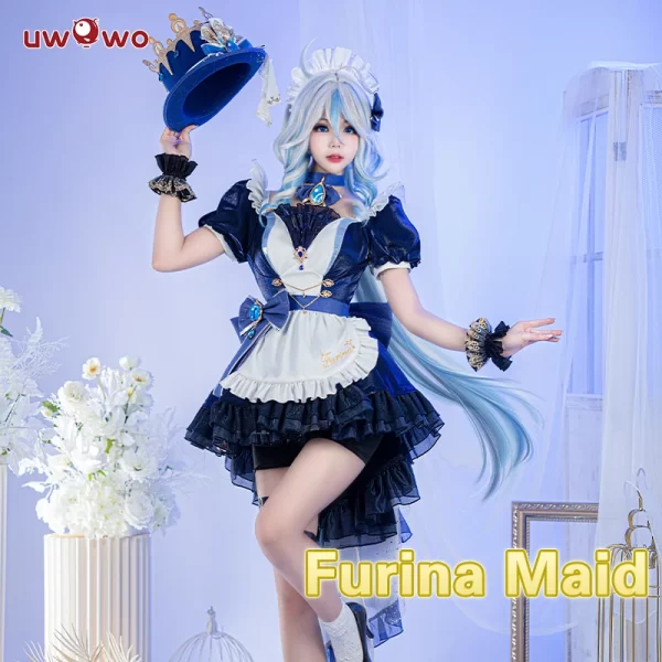 in stock uwowo genshin impact fanart furina focalors hydro archon maid cosplay costume