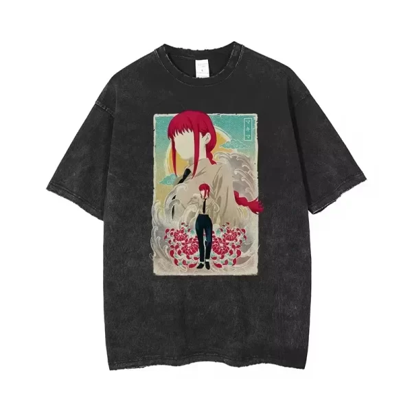 anime chainsaw man acid tshirt retro vintage washed printed graphic t shirt men harajuku cotton casual short sleeve tshirt tops