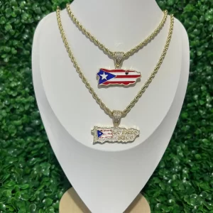 street fashion jewelry european and american 14k gold plated zircon copper puerto rican flag pendant free shipping item