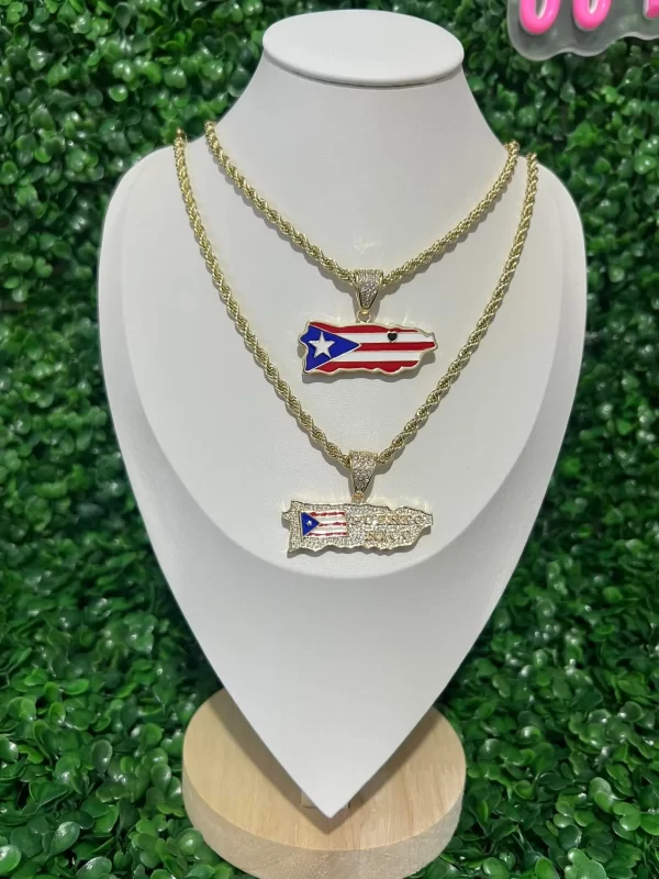 street fashion jewelry european and american 14k gold plated zircon copper puerto rican flag pendant free shipping item