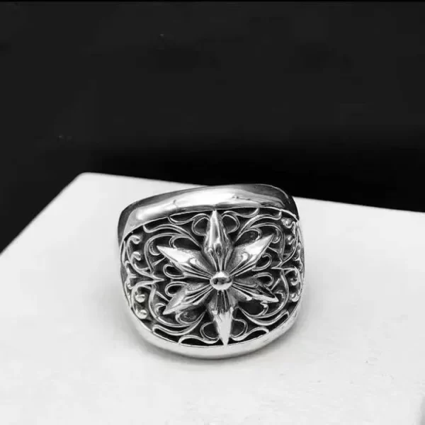 new fashionable simple cross carved ring 925 sterling silver european style men's ring uniquevintage texture ring for men