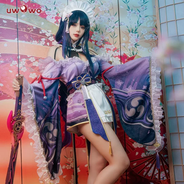 last batch uwowo raiden shogun cosplay maid costume genshin impact fanart: raiden shogun ei/baal kimono maid dress halloween cos