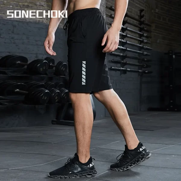 new black running shorts men striped printing loose basketball sport gym breathable shorts fitness training workout bottom male
