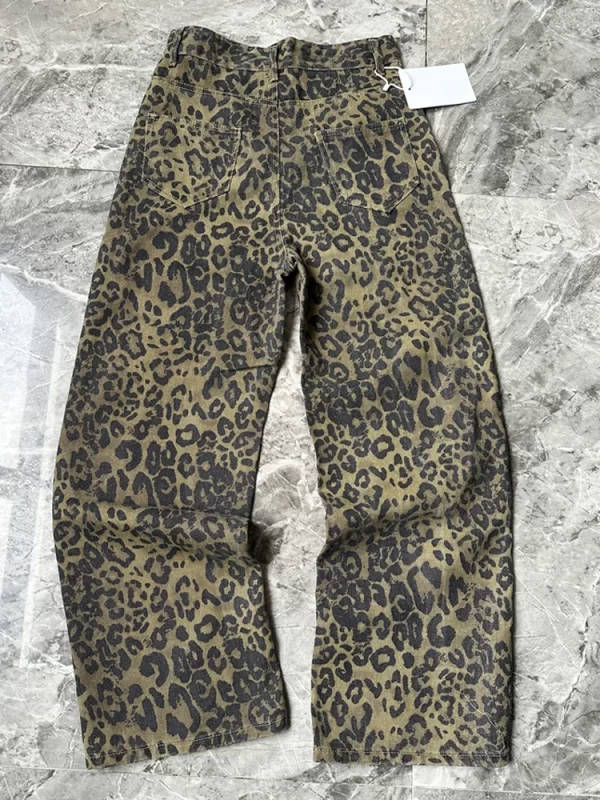 vintage leopard print jeans for women high waisted y2k retro fashion streetwear denim pants hip hop straight wide leg jeans