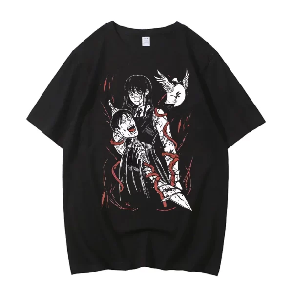 chainsaw women t shirt teen colorful aesthetic t shirt digital korean clothes gothic 2000s aesthetic anime women clothing y2k