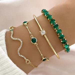4pcs/set fashionable snake imitation gemstone bangle rhinestone full metal bracelet set for women's jewelry birthday party gifts