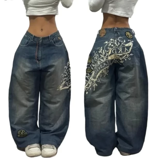 2024 new american trend retro hip hop embroidery pattern baggy jeans for men and women y2k harajuku gothic wide pants streetwear