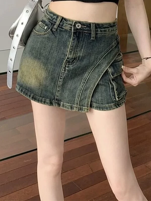 female irregular sexy hot denim shorts lady korean retro nightclub mini shorts skirts girls blue buttocks wrap a line culottes
