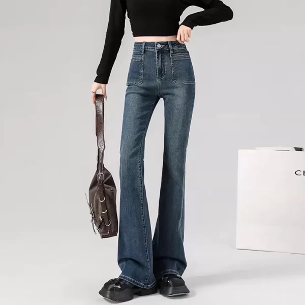 spring woman high waist vintage flare jeans girls korean y2k 2000s bell bottom pants female streetwear gray blue denim trousers