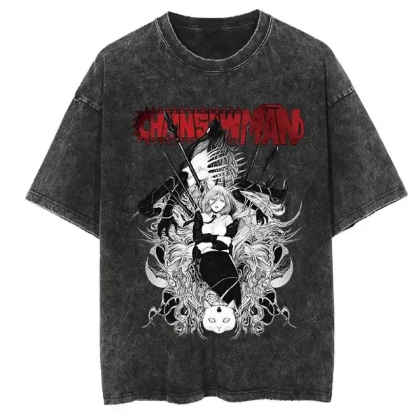 hot anime chainsaw man hayakawa aki printed tee men women manga t shirts washed cotton oversized t shirt harajuku male tshirt