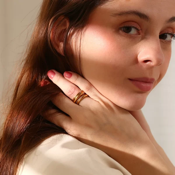 la. muses color mix dual tone multi layer circle stainless steel women's ring trendy fashion daily versatile jewelry
