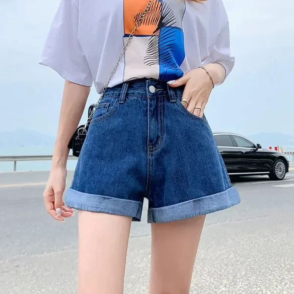 summer women's denim shorts high waist blue cotton wide leg short pants girl's student mini korean fashion womens jean shorts