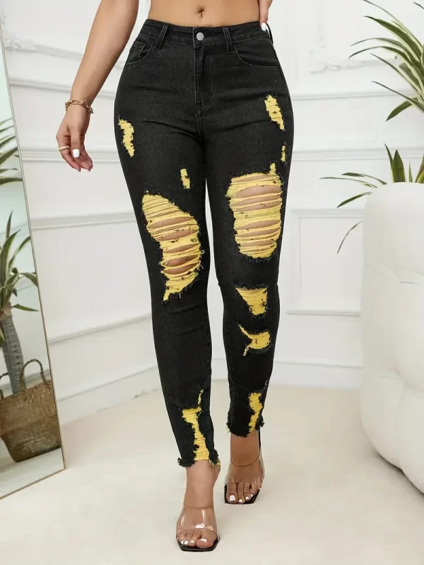 2024 summer new women's ripped jeans fashionable high stretch skinny denim pencil pants slim comfortable knit jeans s 2xl
