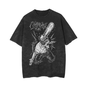anime chainsaw man acid tshirt retro vintage washed printed graphic t shirt women harajuku cotton casual short sleeve tshirt