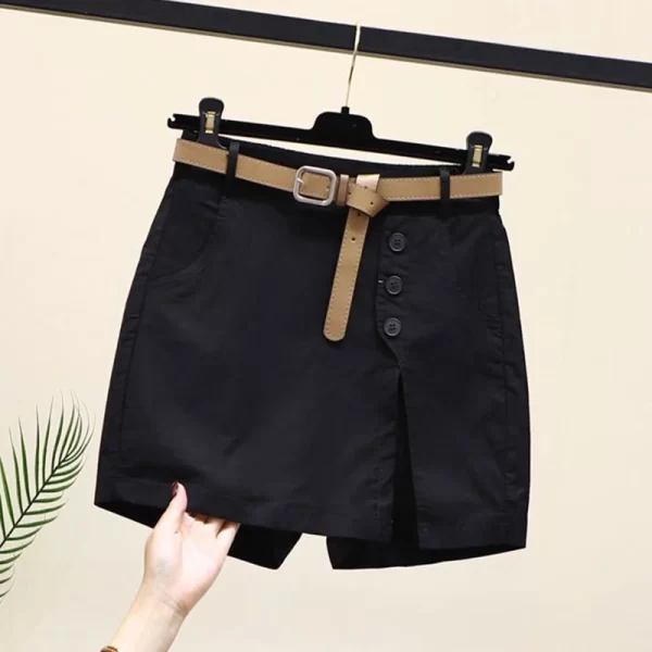 chic shorts women belt korean solid buttons side slit a line streetwear fashion skirts chic harajuku summer loose pants