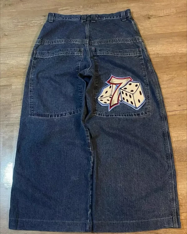 dice embroidered baggy jeans y2k clothes men women harajuku hip hop embroidered vintage blue baggy jeans low rise wide leg pants