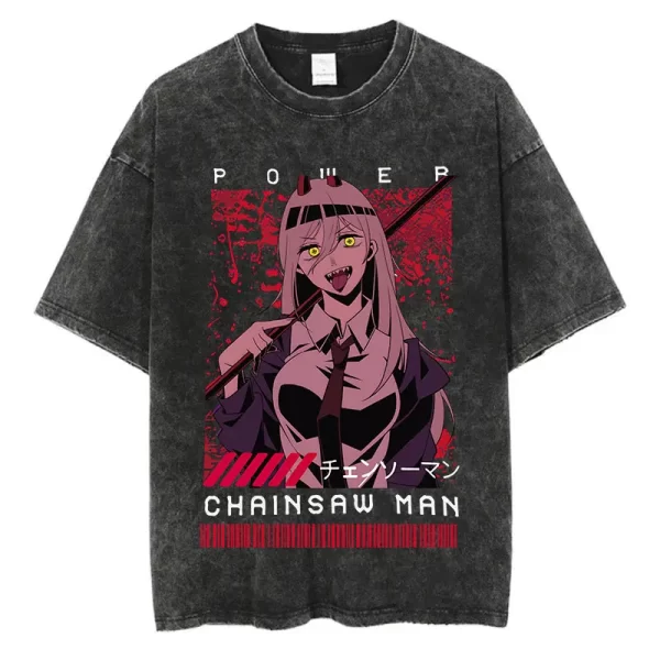 anime chainsaw man washed tshirt men streetwear harajuku graphic vintage t shirt cotton casual t shirt summer short sleeve tops