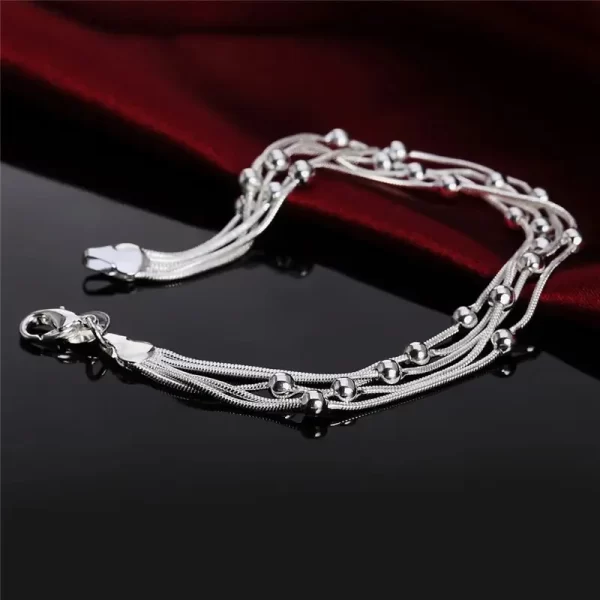high quality 925 sterling silver bracelet 8 inches 20cm 5 wire beaded chain for women lady men fashion birthday gift jewelry